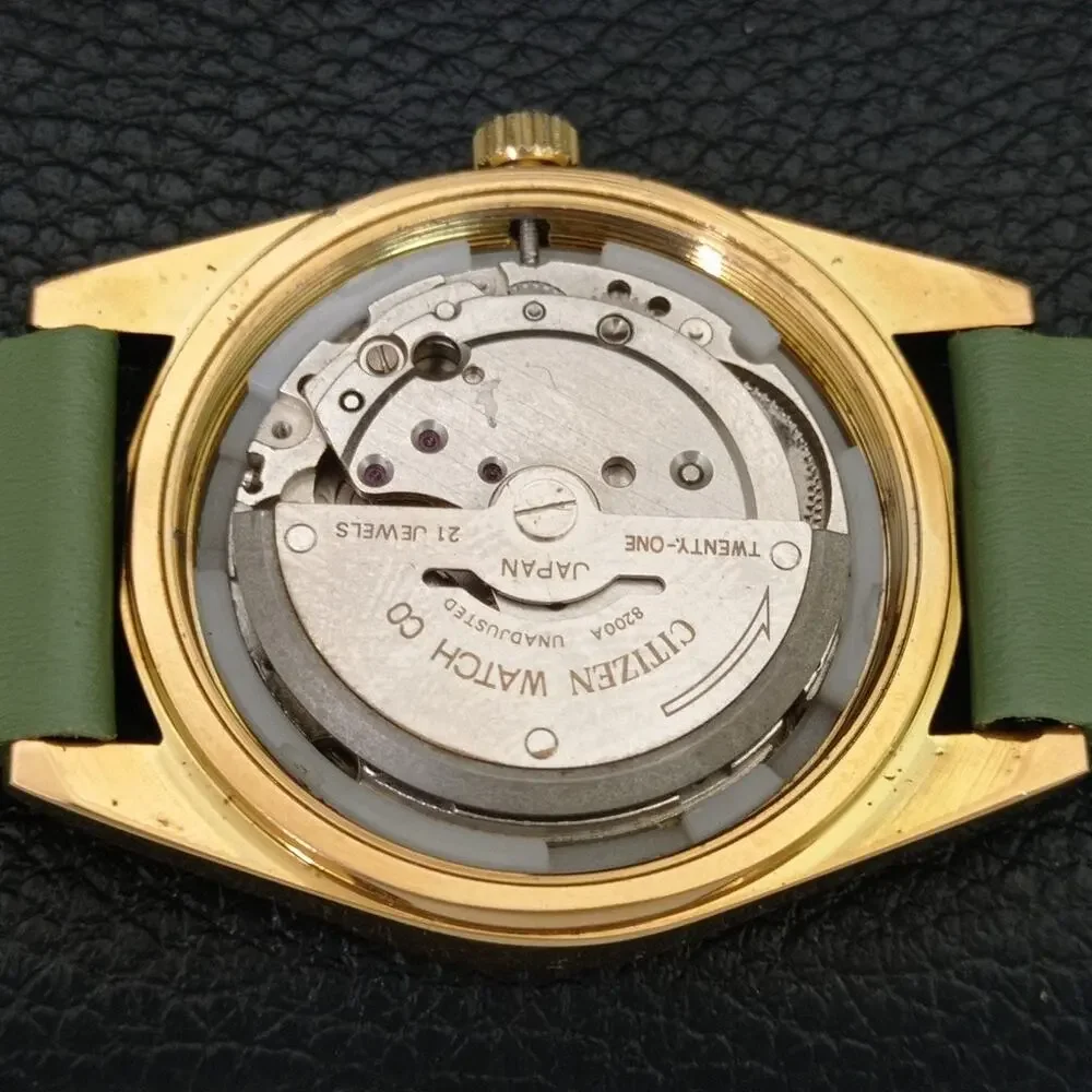 Vintage 1988 Citizen Automatic Mens Gold Watch W/daydate & Green accents
